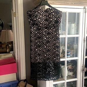 NWOT ROMEO + JULIET Couture Strapless Nude with Black Overlay Dress, S